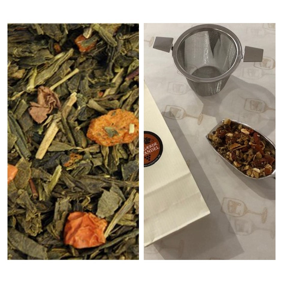 Grøn Kvæde Te med Æblestykker