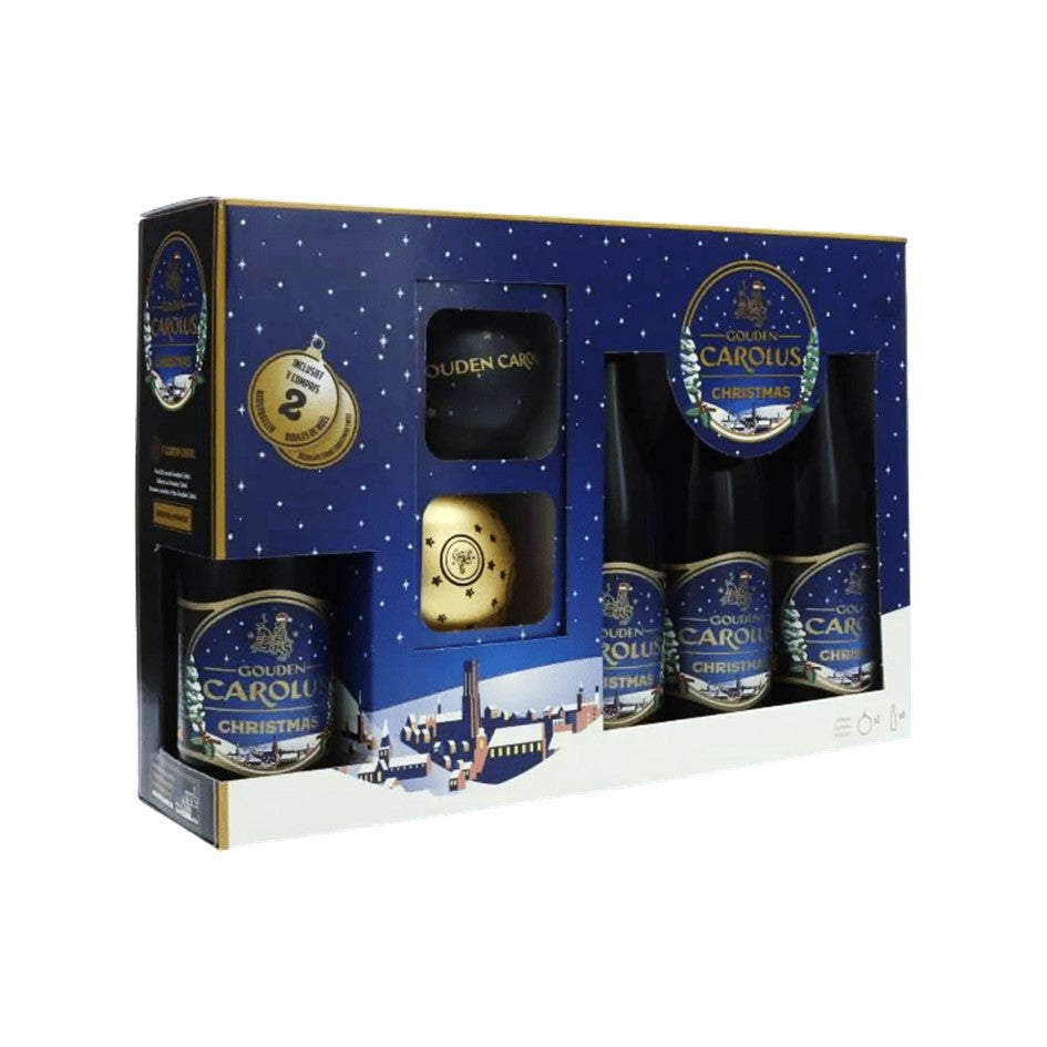 Gouden Carolus Christmas Gavesæt med 4 Øl & 2 Julekugler - NB! SENDES PÅ EGET ANSVAR.